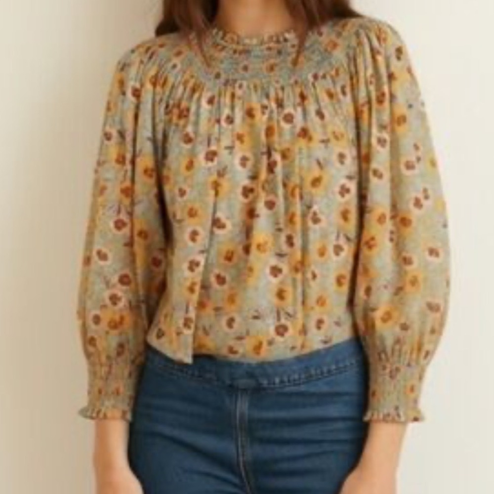 RIXO Polly Smocked Floral Blouse Size Small